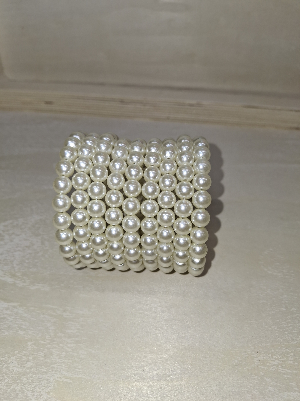Elegant Pearl Stretch Bracelet - White Faux Pearl Multi-Row